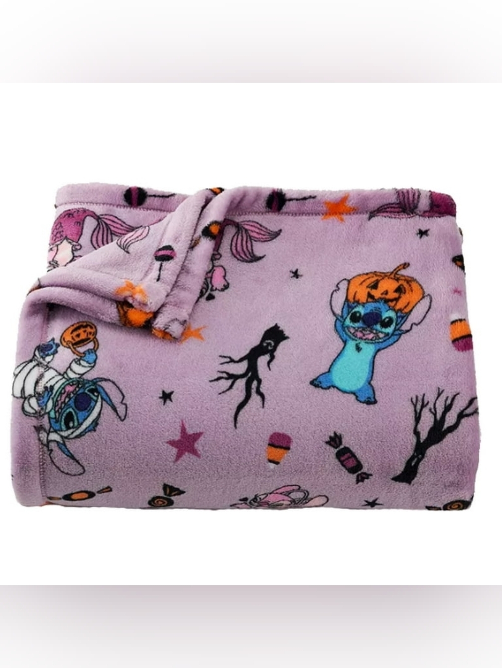 Disney Stitch and Angel Halloween Oversized Plush Throw in Purple and Orange NWT